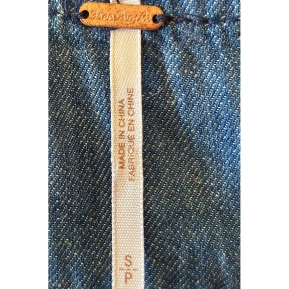 Free People Denim Mini Dress Blue Cotton Linen Sleeveless Tiered Boho Small - Picture 3 of 4